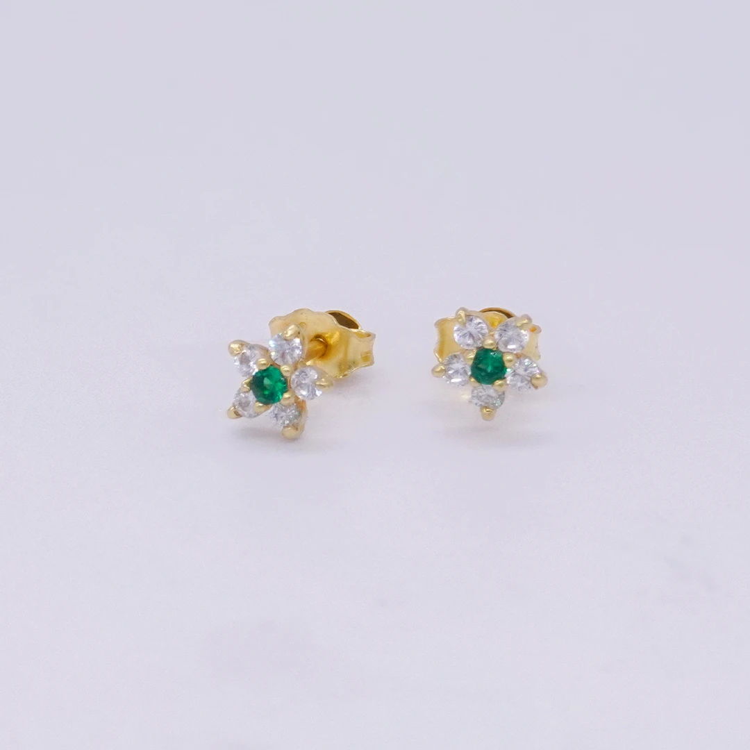 1671542.webp ARETES TOPOS FLOR PIEDRAS ORO 18K - Image 1