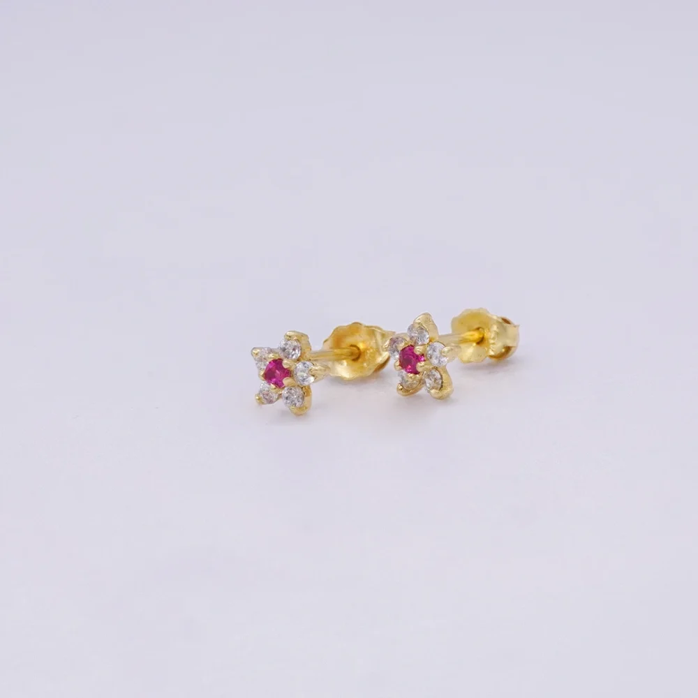 Aretes Topos Flor Piedras Oro 18K - Orofino Ecuador