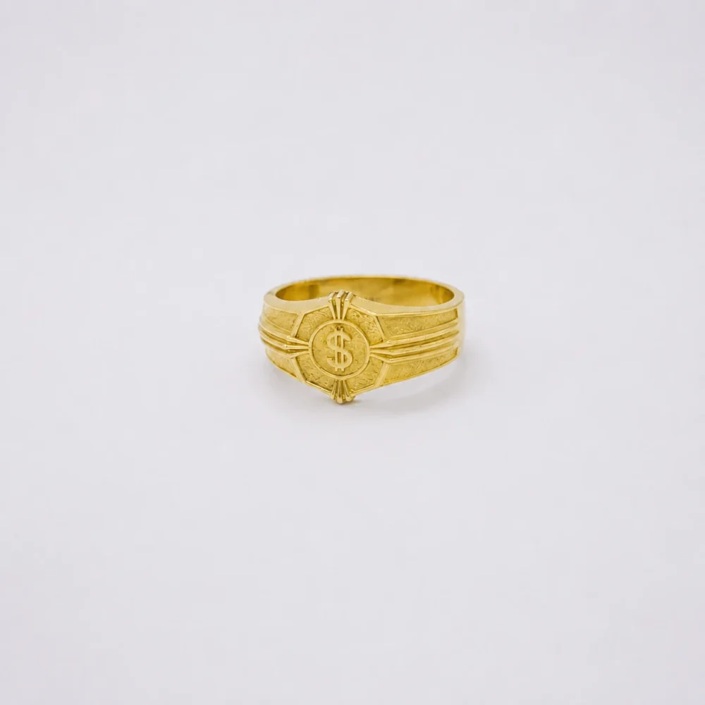Anillo Para Hombre Sello Dolar Arenado Oro 18K - Orofino Ecuador