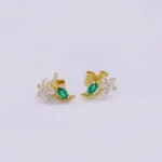 ARETES TOPOS FLOR PIEDRAS ORO 18K