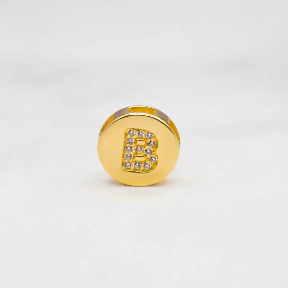 Dije Herraje Letra B Piedras Oro 18K - Orofino Ecuador