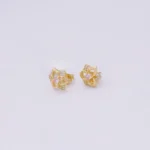 ARETES TOPOS FLOR PIEDRA ROSA ORO 18K