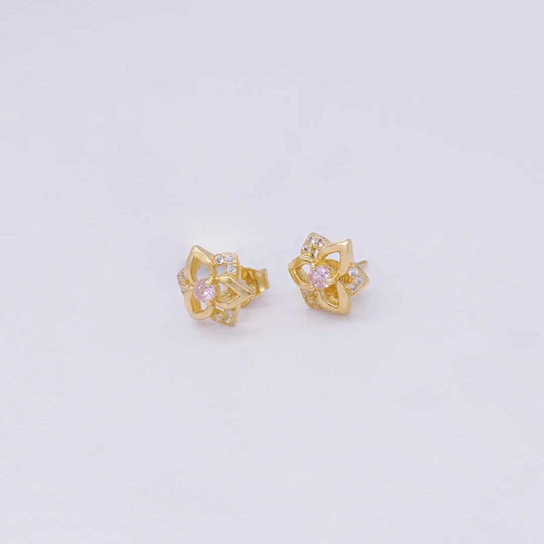 1671992.webp ARETES TOPOS FLOR PIEDRA ROSA ORO 18K - Image 1