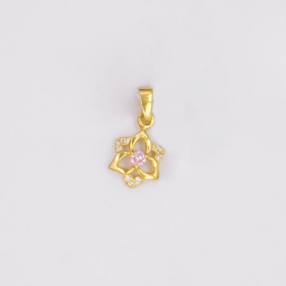 Dije Flor Piedra Rosa Oro 18K - Orofino Ecuador