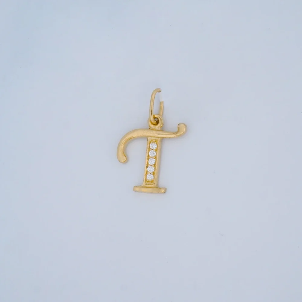 Dije Letra T Piedras Oro 18K - Orofino Ecuador