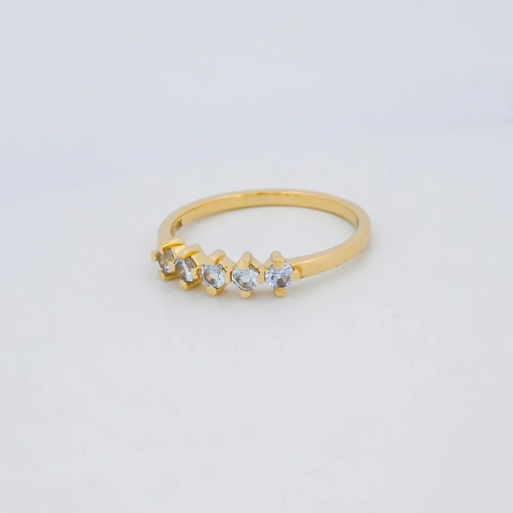 Anillo Con Zircones Celeste Oro 18K - Orofino Ecuador