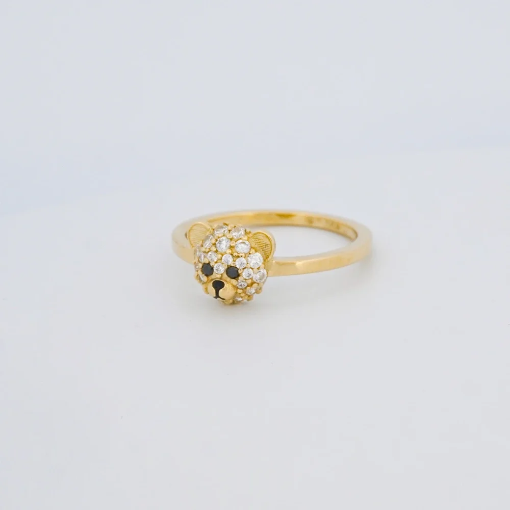 Anillo Con Rostro De Oso Y Zircones Oro 18K - Orofino Ecuador