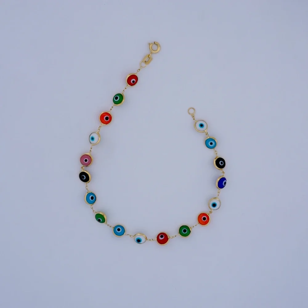 Pulsera Piedras Ojos Turcos Oro 18K - Orofino Ecuador