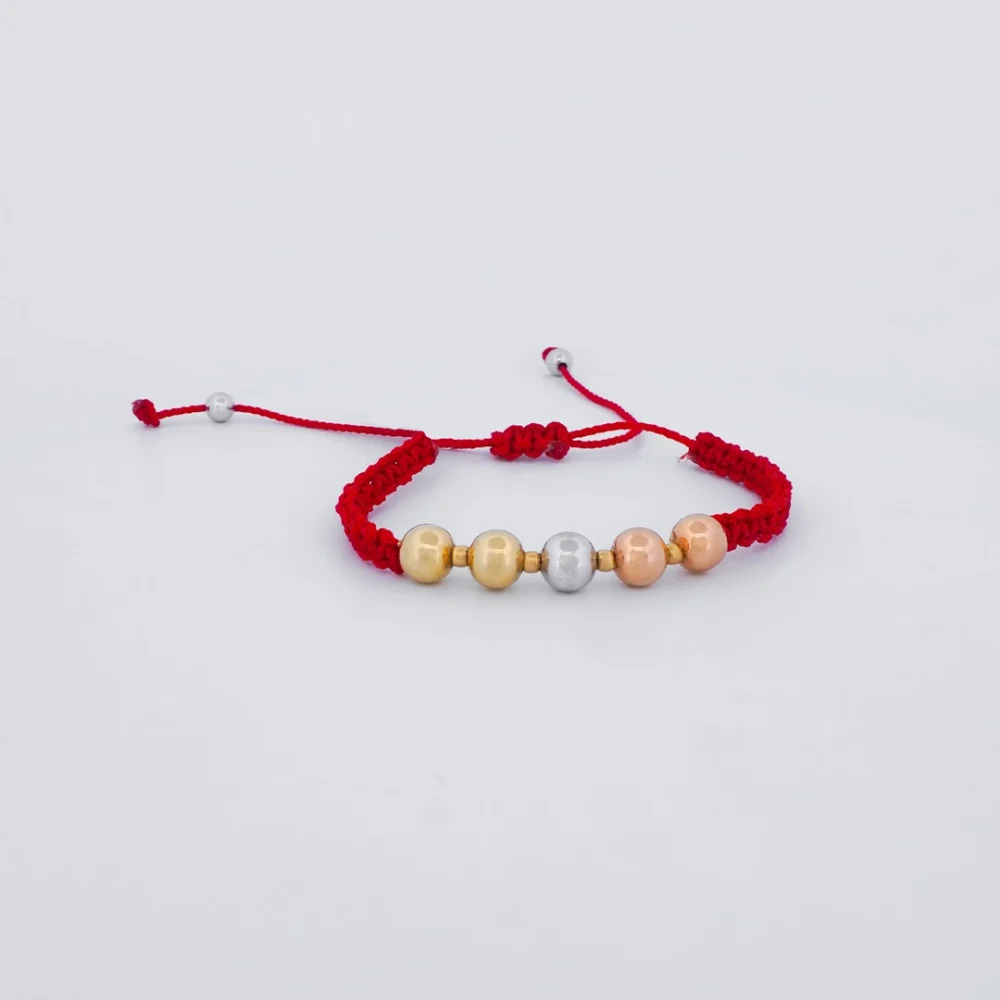 Pulsera Tejido Con 11 Balines Tres Oros 18K - Orofino Ecuador