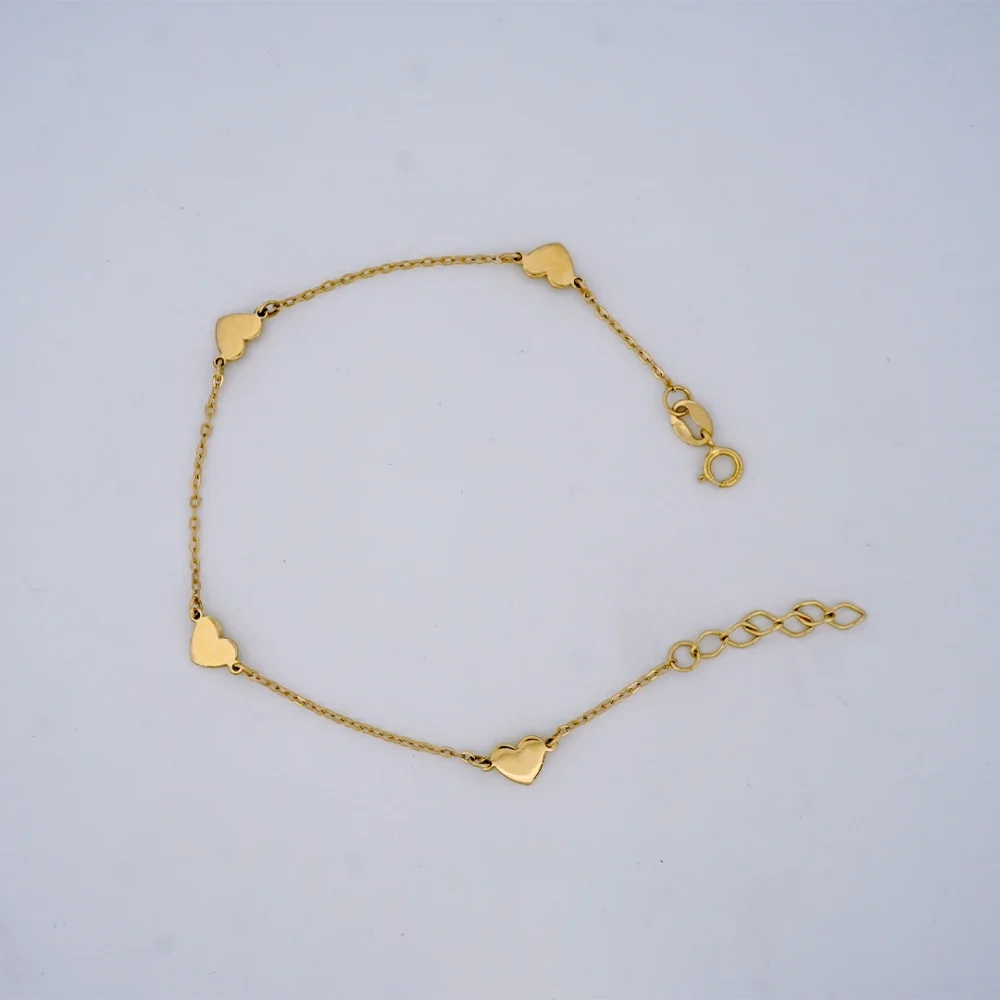 Pulsera Tejido Rolón Con Corazones Oro 18K - Orofino Ecuador