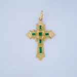 Dije Cruz Piedras Verdes Oro 18K - Orofino Ecuador