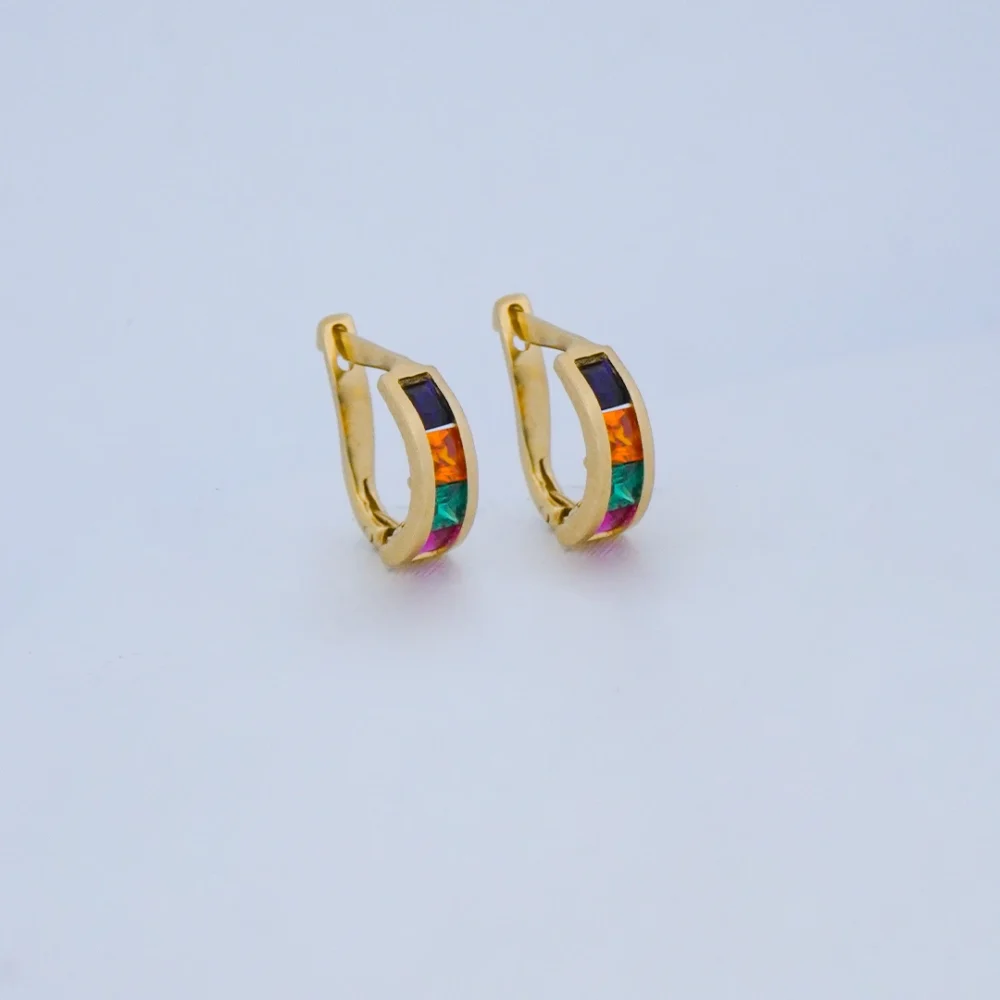 Aretes Cortos Piedras De Colores Con Cierre Catalán Oro 18K - Orofino Ecuador