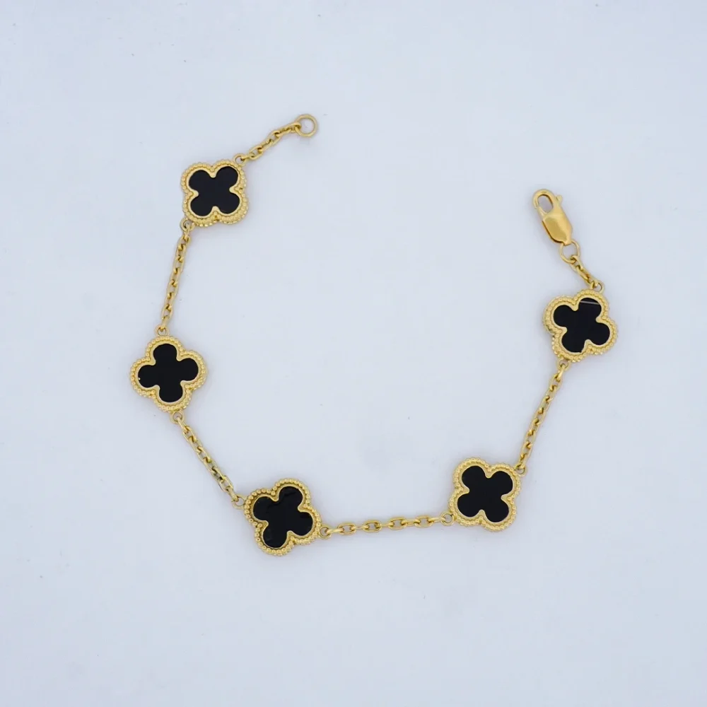 Pulsera Tejido Van Cleef Con Piedras Negras Oro 18K - Orofino Ecuador