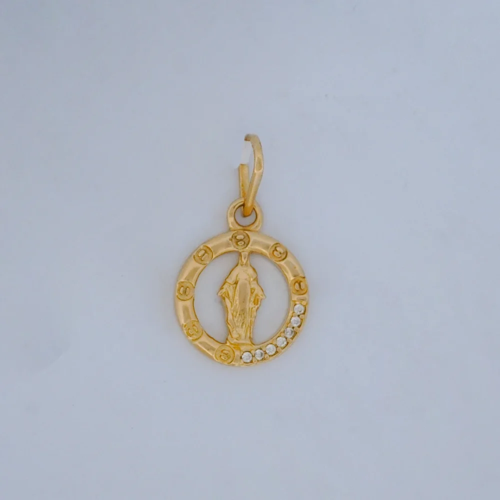 Dije Medalla Virgen Calada Con Piedras Oro 18K - Orofino Ecuador