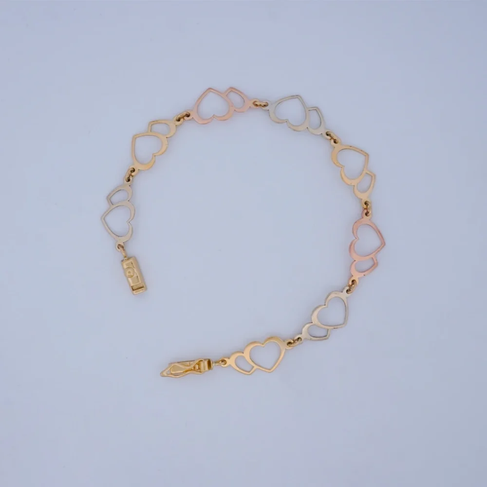 Pulsera Tejido Corazones Tres Oros 18K - Orofino Ecuador