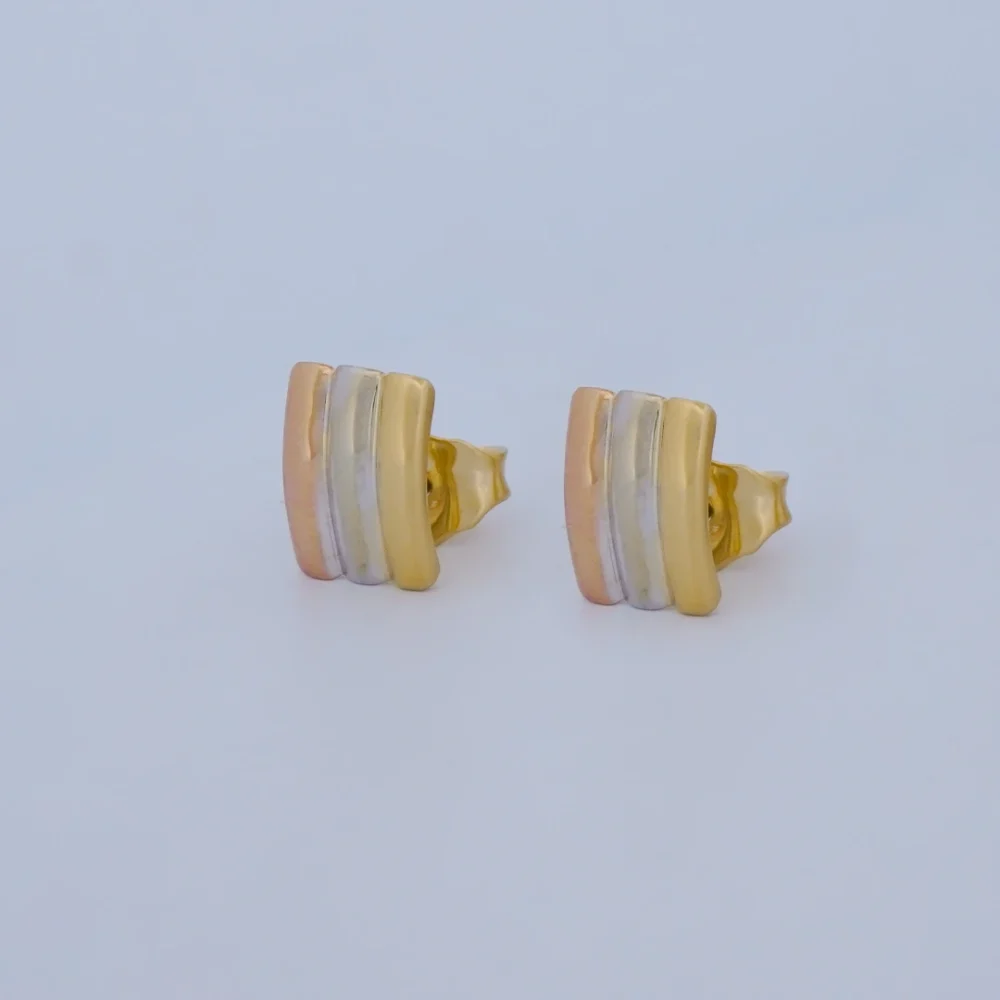 Aretes Topos Tres Oros 18K - Orofino Ecuador