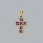 Dije Cruz con Piedras Lilas Oro 18K