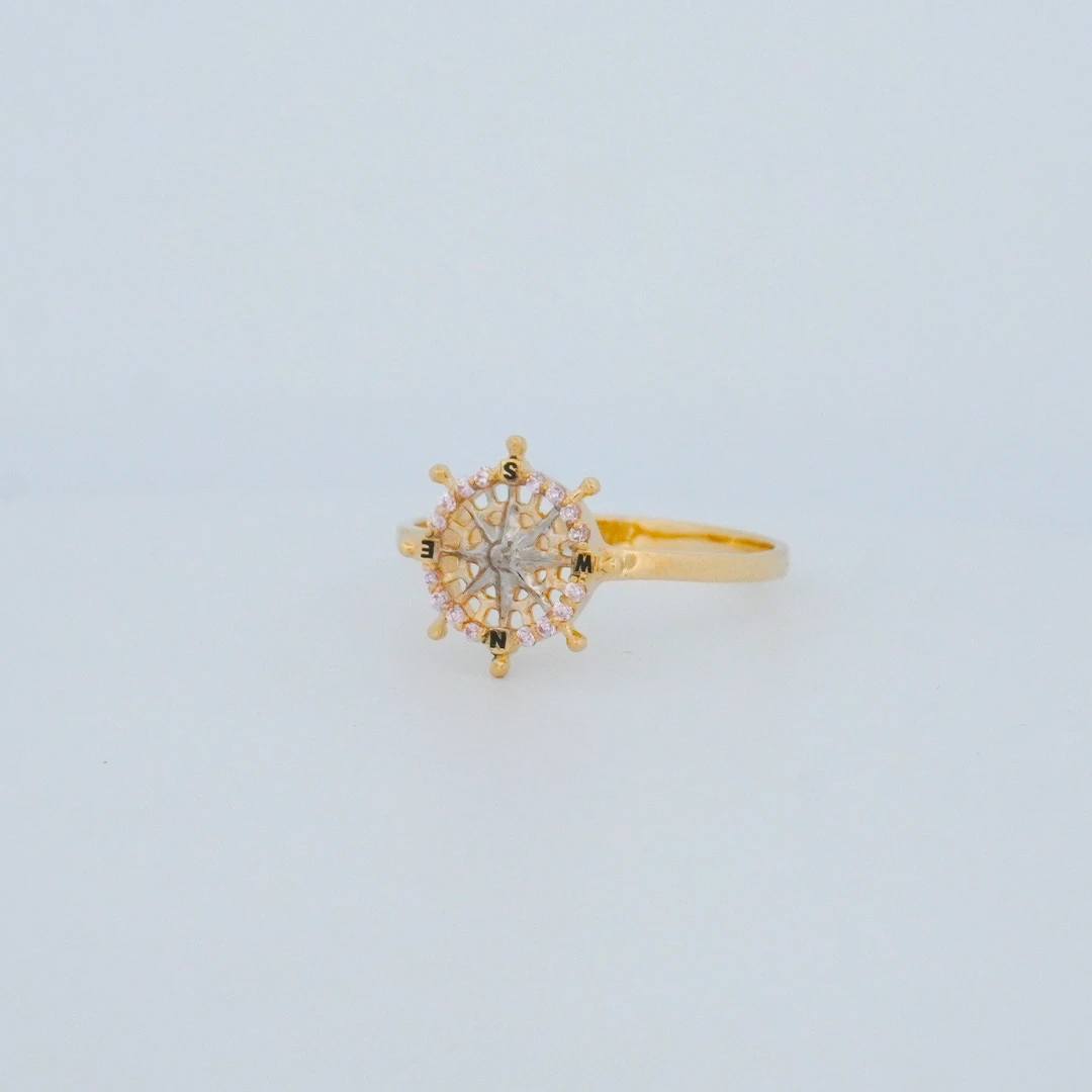 1657691.webp Anillo con Vector de Brújula y Zircones Oro 18K - Image 1